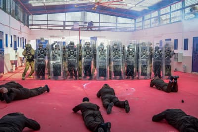 View of a drill for prison guards at the Israeli Prison Authorities, Gilboa Prison